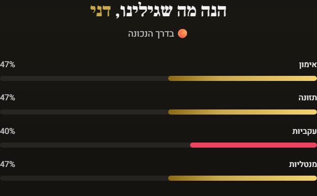 דוגמה לדוח האישי: ציון בכל אחד מ-4 המפתחות והמפתח החלש מסומן